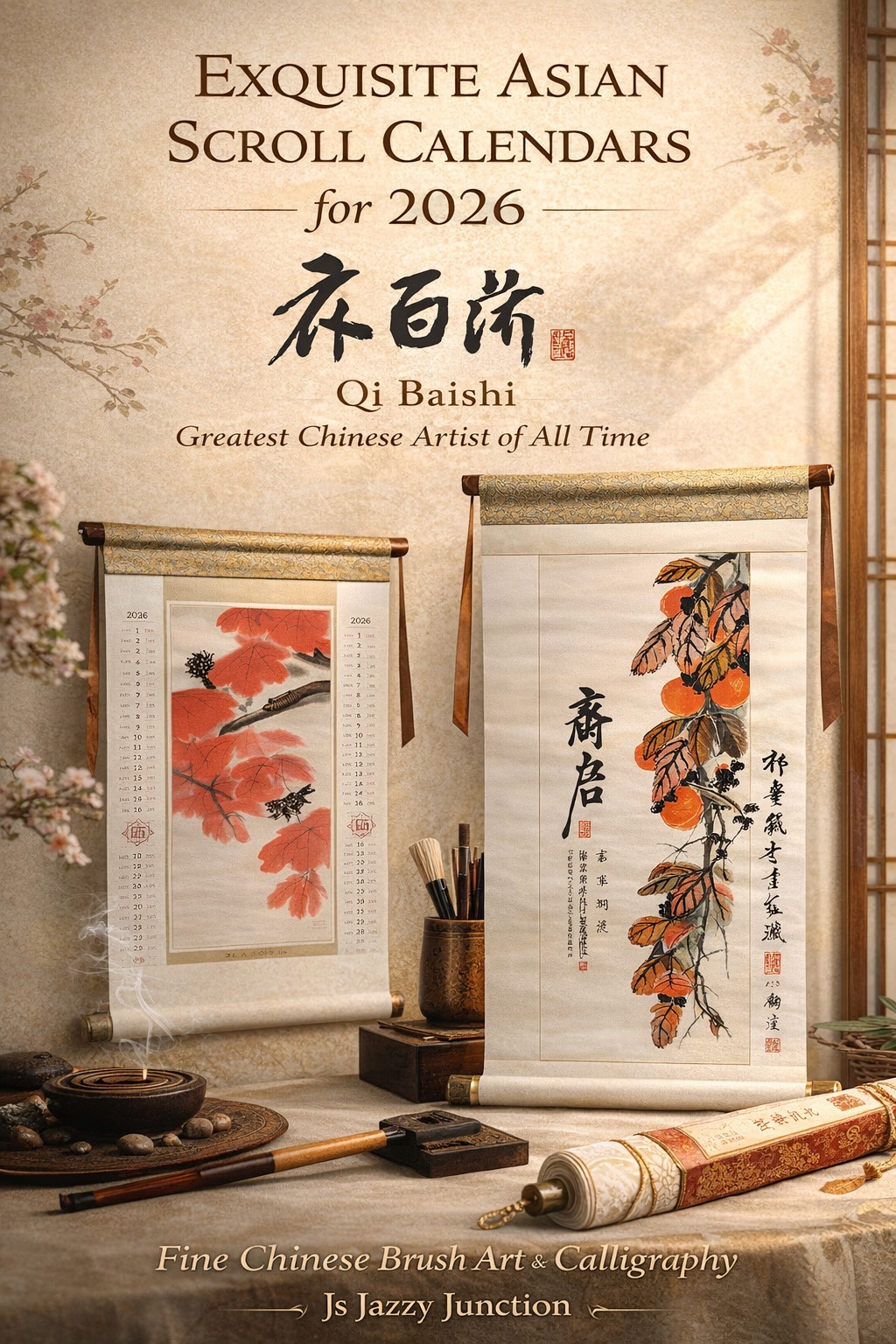 2026 Qi Baishi Chinese Ink Art Calendar W Framable Rice Paper Prints 22×34 Rare
