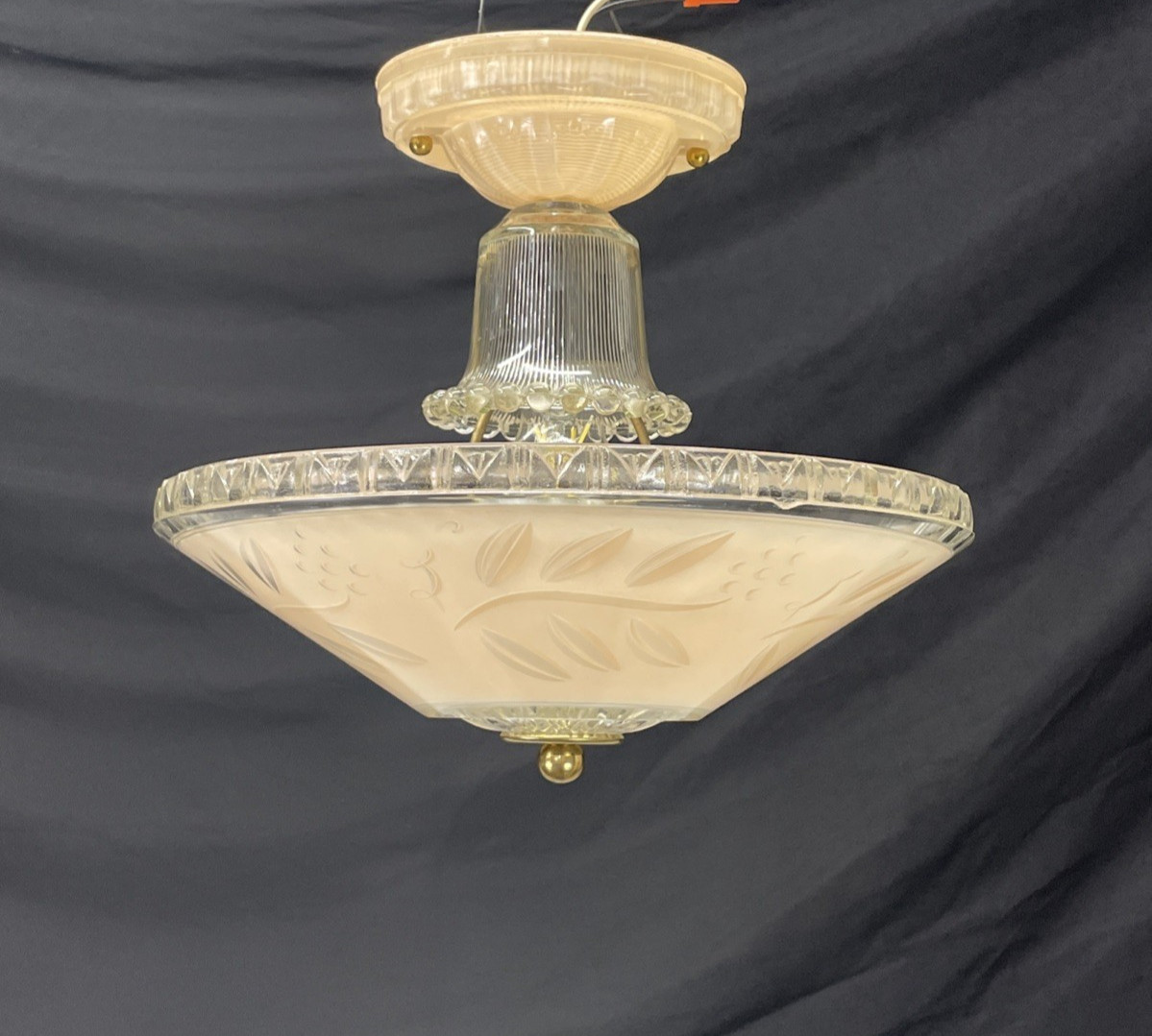 REWIRED Vtg Art Deco MCM Semi Flush Mount Ceiling Light Pink 1920s 1940s 1950s