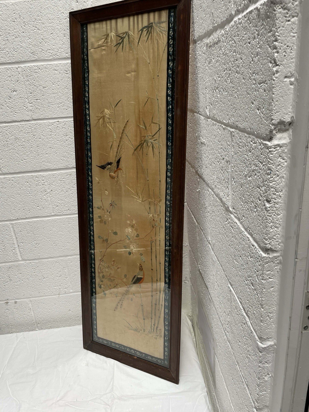 Antique Large Chinese silk embroidery wall hanging tapestry framed Rare