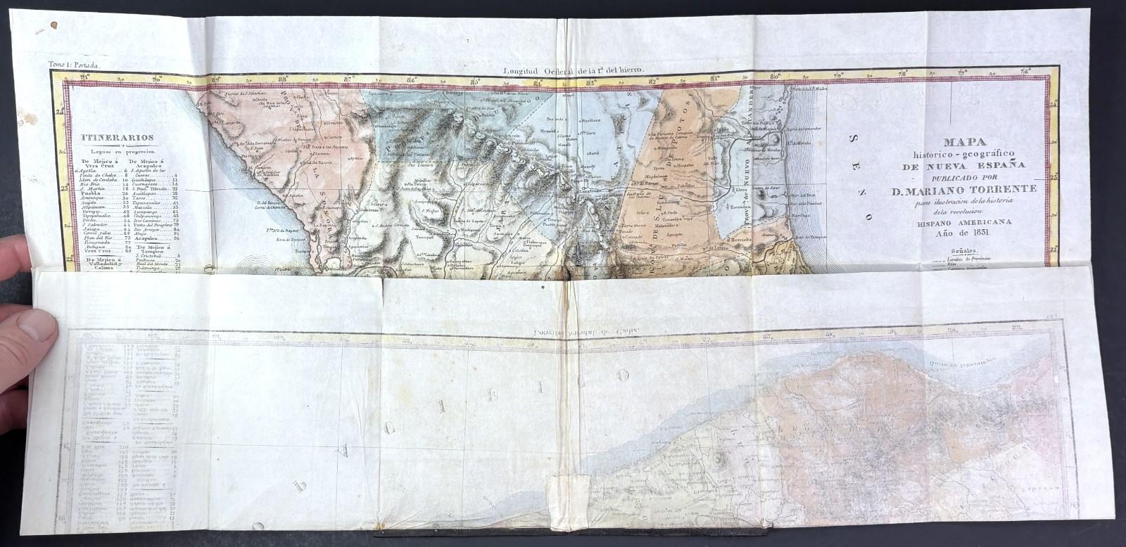 RARE – 1831 Folding Pocket Map- Mexico – New Spain- Mariano Torrente- Revolution