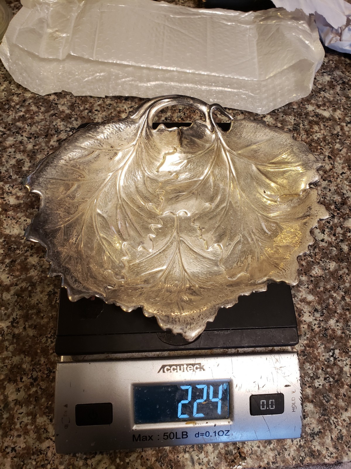 International Sterling Silver Stamped Leaf Design Serving Dish Trinket 224G