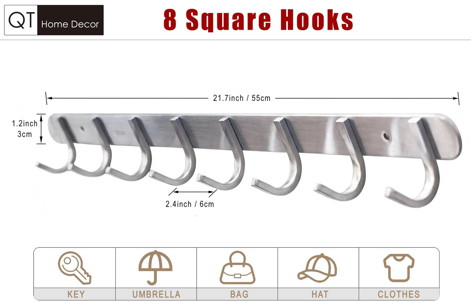 Coat Hook Rack with 8 Square Hooks – Premium Modern Wall Mounted – Ultra dura…