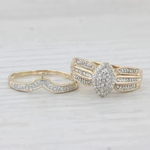 Bridal Set Wedding Ring 14K Yellow Gold Plated 2Ct Round Cut Lab Created Diamond
