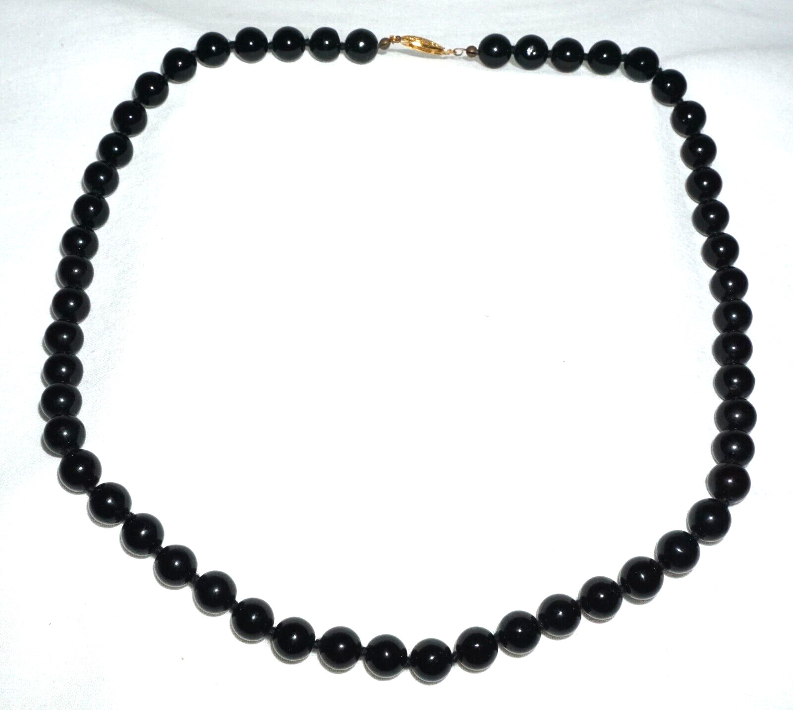Vintage Chinese Onyx Bead Necklace 23″ w. Gold Plated Clasp (BrM)