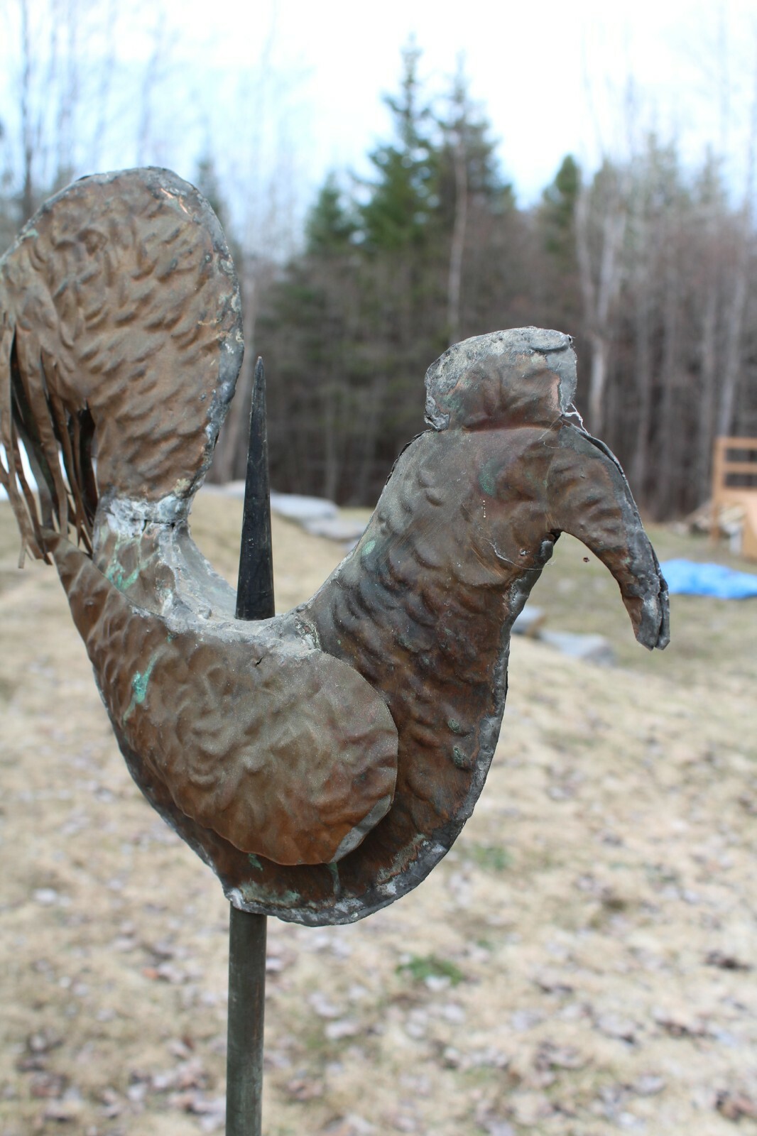 Antique Primitive Copper Lightning Rod Galvanise Rooster Weathervane Glass Ball
