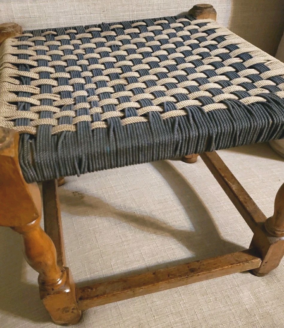 MID CENTURY MODERN MCM WOVEN CORD FOOT STOOL ENGLISH