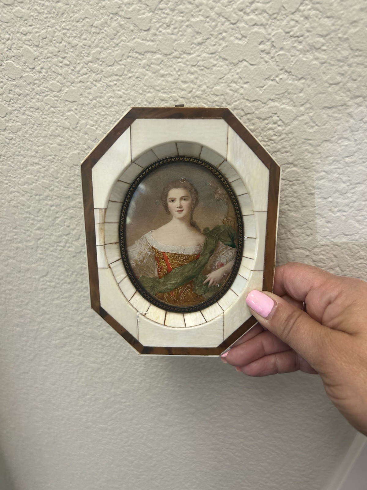 Antique Victorian Era 1800’s Octagonal Framed Royal Lady Mini Portrait