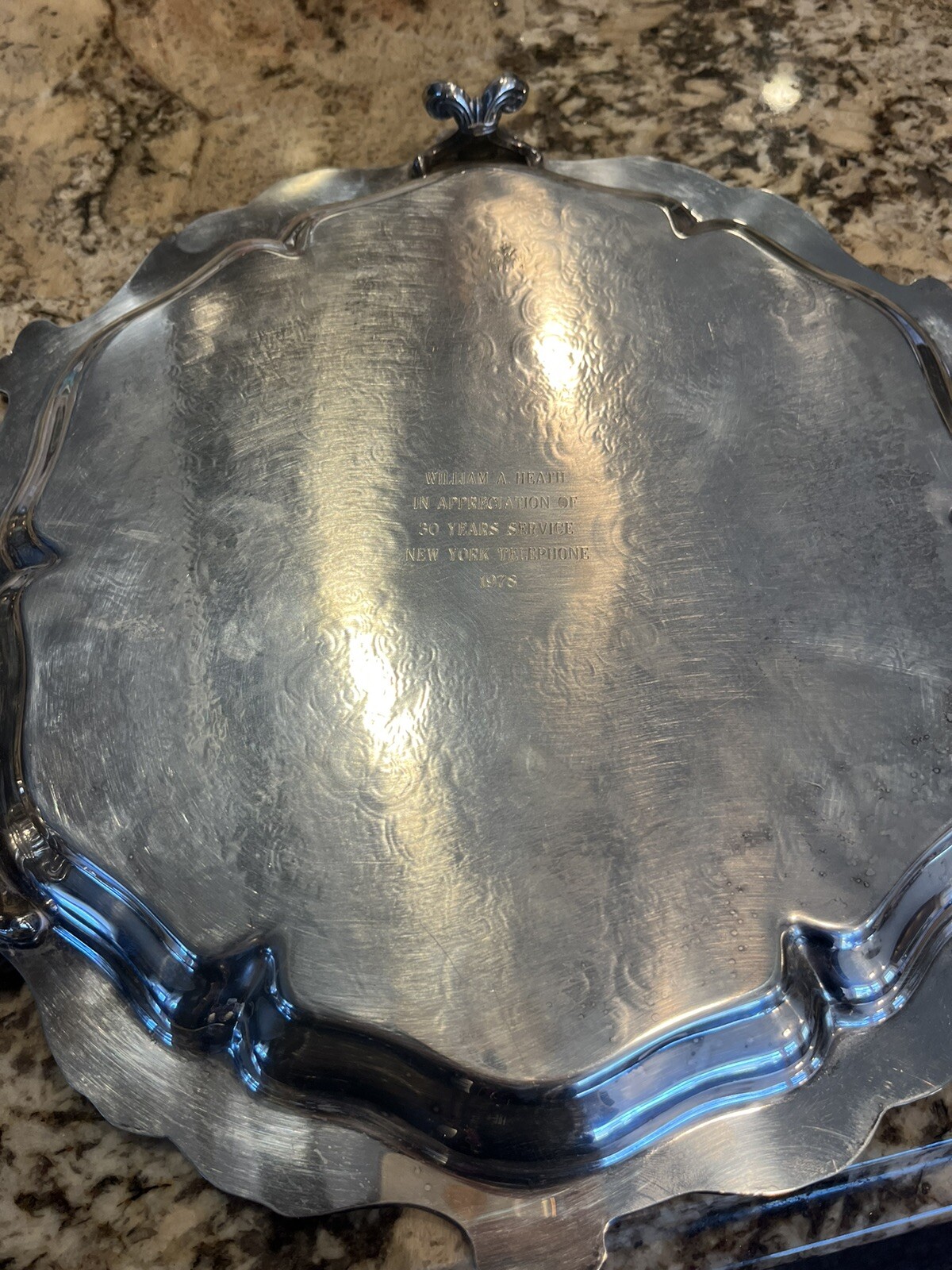 vintage wallace silverplate Round Footed Serving Tray 1114 Engraved On Back