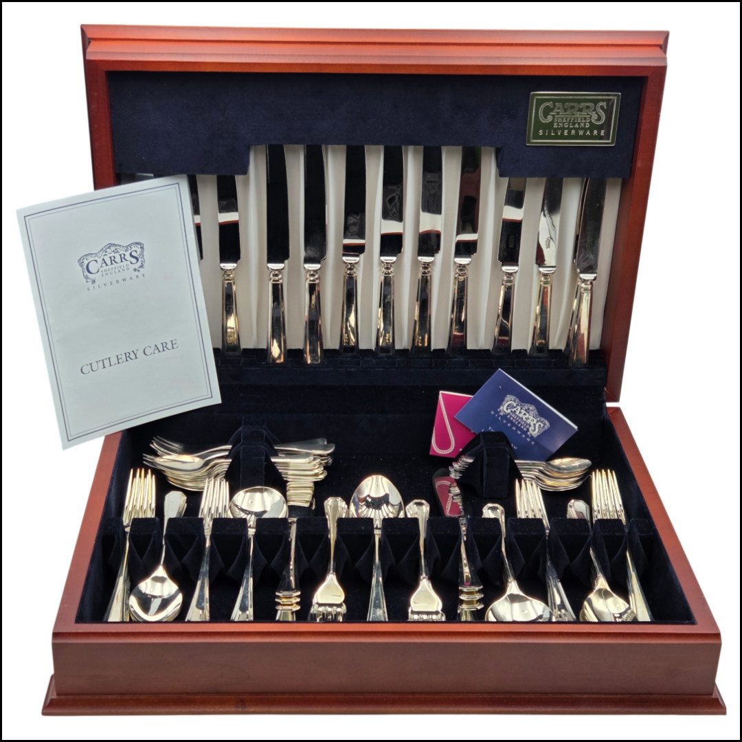 Vintage Carrs Sheffield 84pc Silver Plate Canteen Grecian Art Deco A1 35