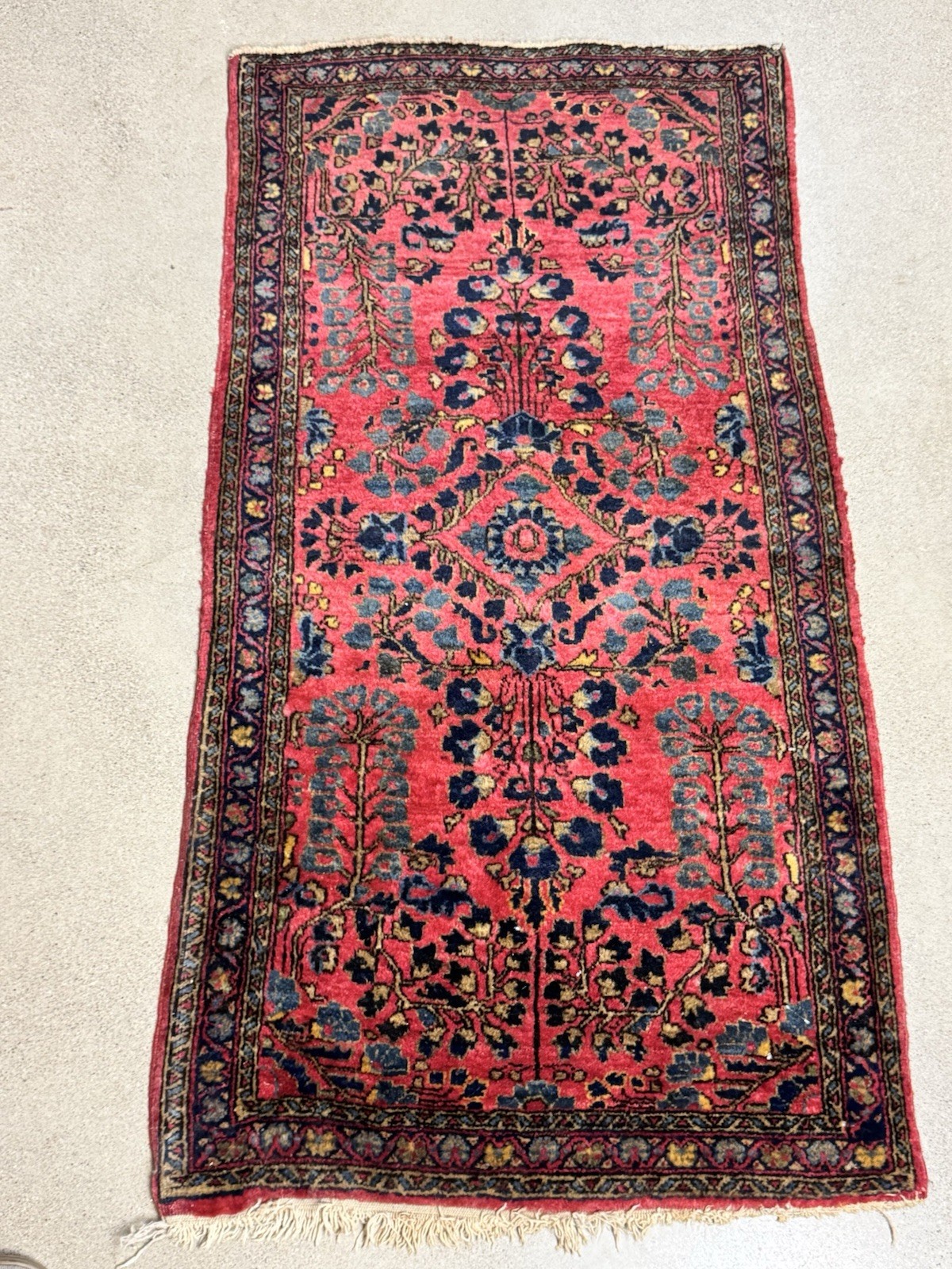 Antique Middle Eastern Accent Rug 46″x25″ Hand Knotted Wool, Importer Tag