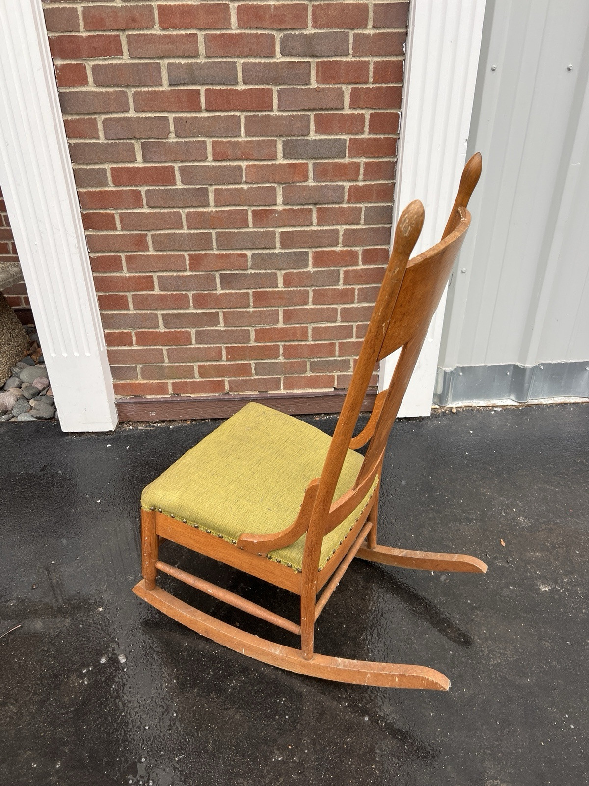 Vintage Rustic Country Colonial Maple Wood Sewing Rocking Chair 41” Tall Padded