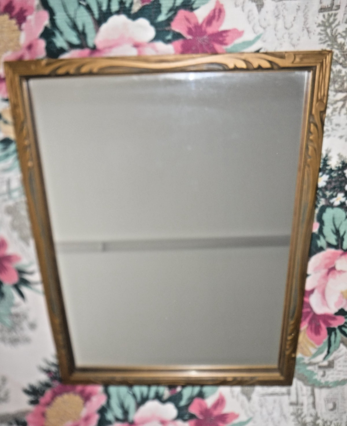 Antique~Vintage~Gold~Wood Frame~Art Deco~Nouveau~Petite Mirror~13″x17″~Hanger