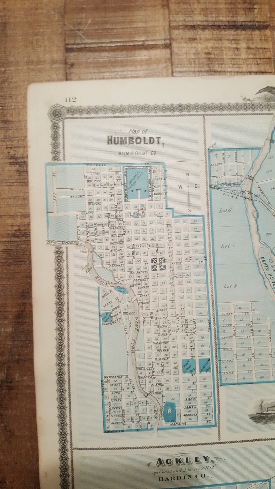 NICE ANTIQUE MAP – PLAN OF HUMBOLDT/FORT DODGE IOWA – Andreas Atlas Co. 1875