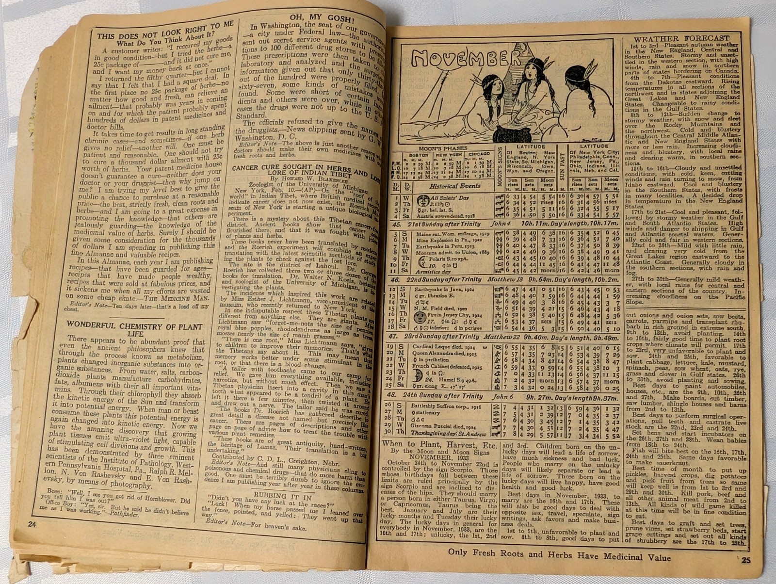 1933 THE HERBALIST ALMANAC PAPER REFERENCE BOOK NATIVE AMERICAN COVER NATURE