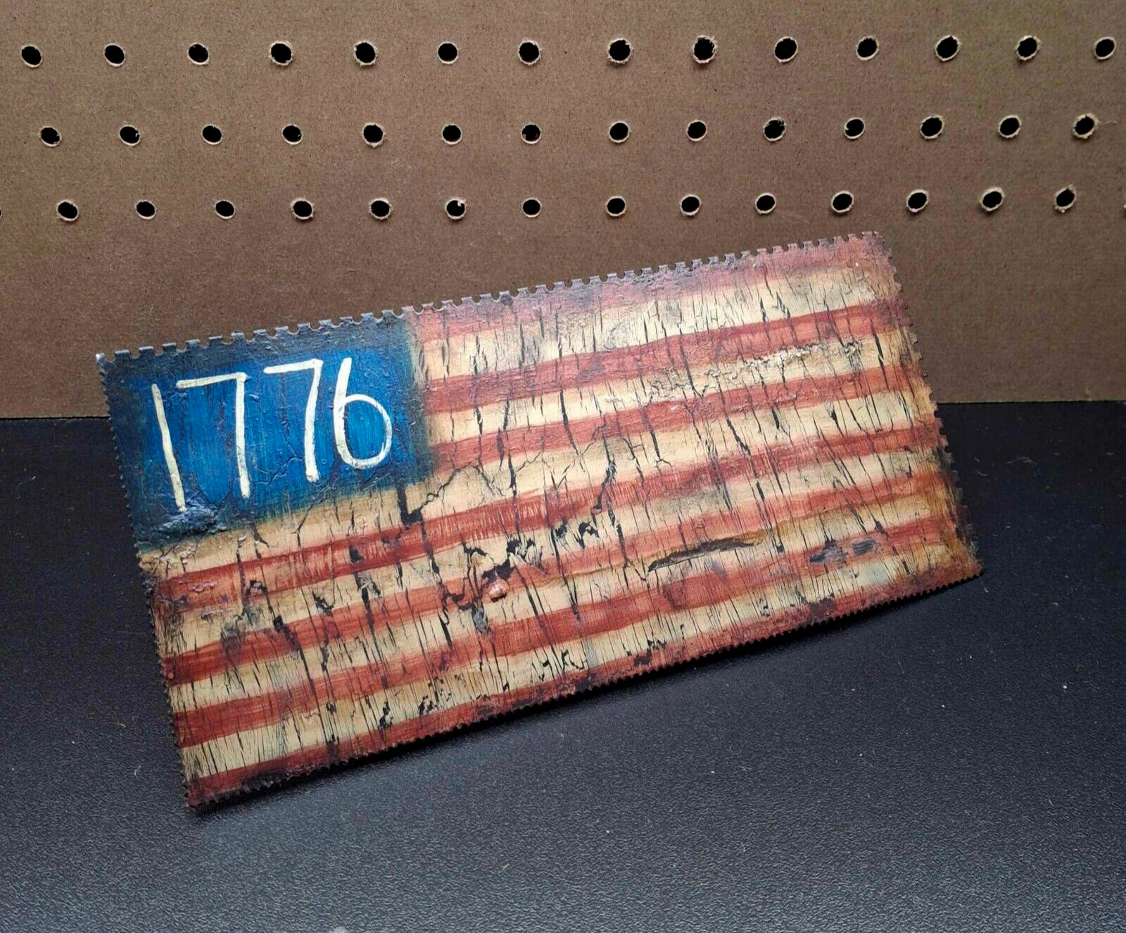 Primitive Crackle Metal Drywall Trowel Mud Masonry Tools American Flag 1776 HP