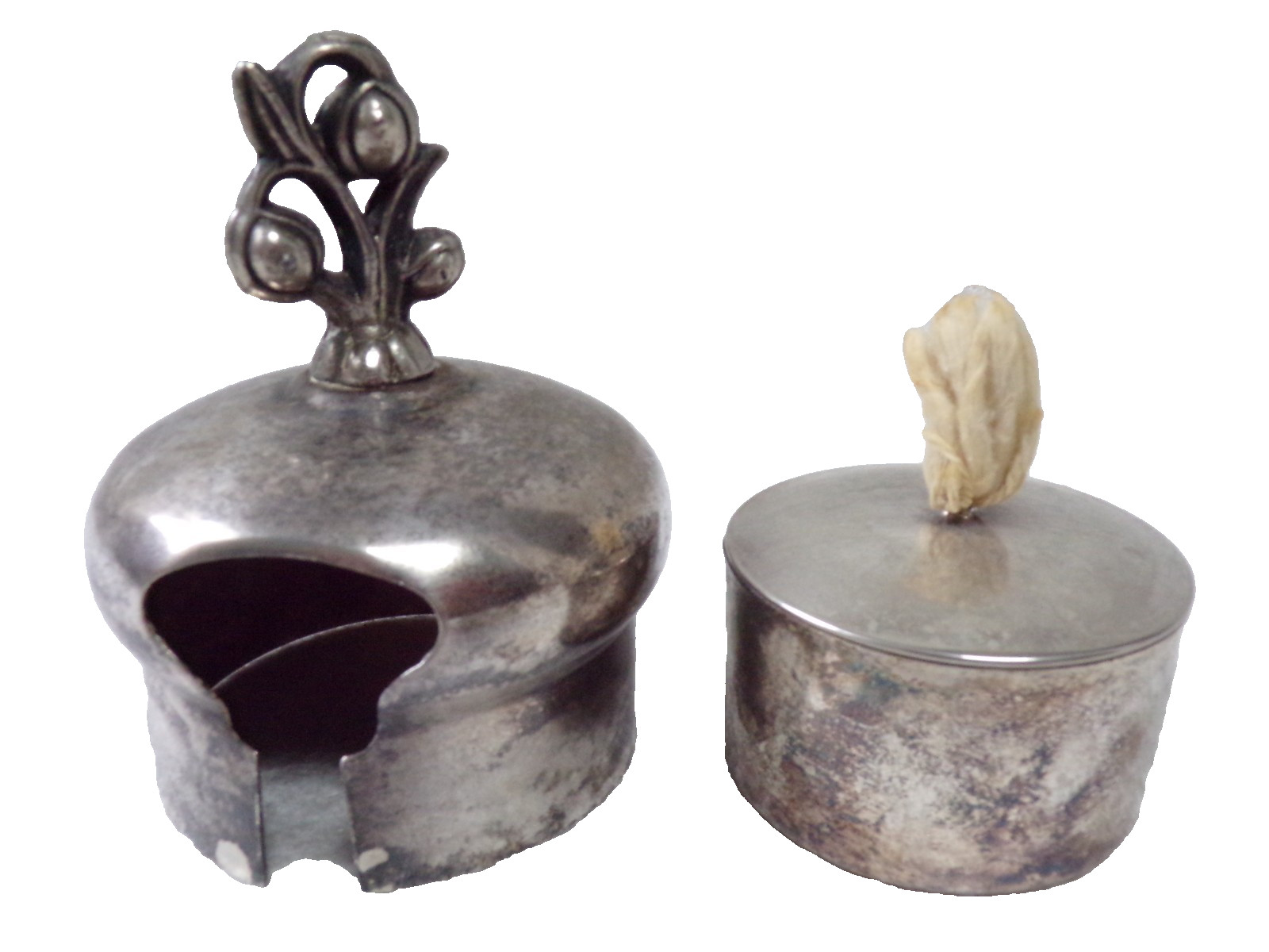 SILVER PLATED VINTAGE METAL CANNED HEAT UNUSED WICK WITH SNUFFER COVER