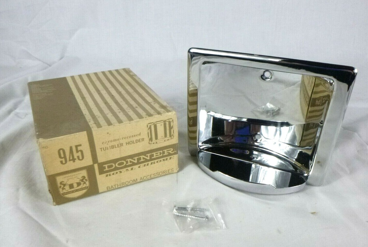 NOS Vtg Mid Century Chrome Recessed Tumbler Holder Donner #945