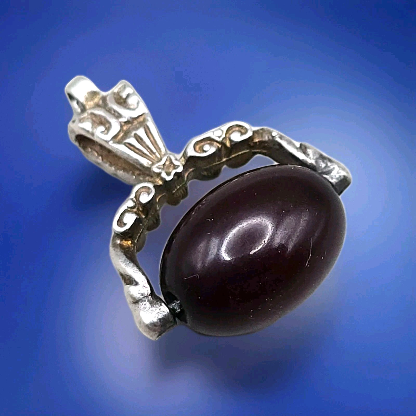 Antique Solid Silver & Cherry Bakelite Swivel Fob Pendant