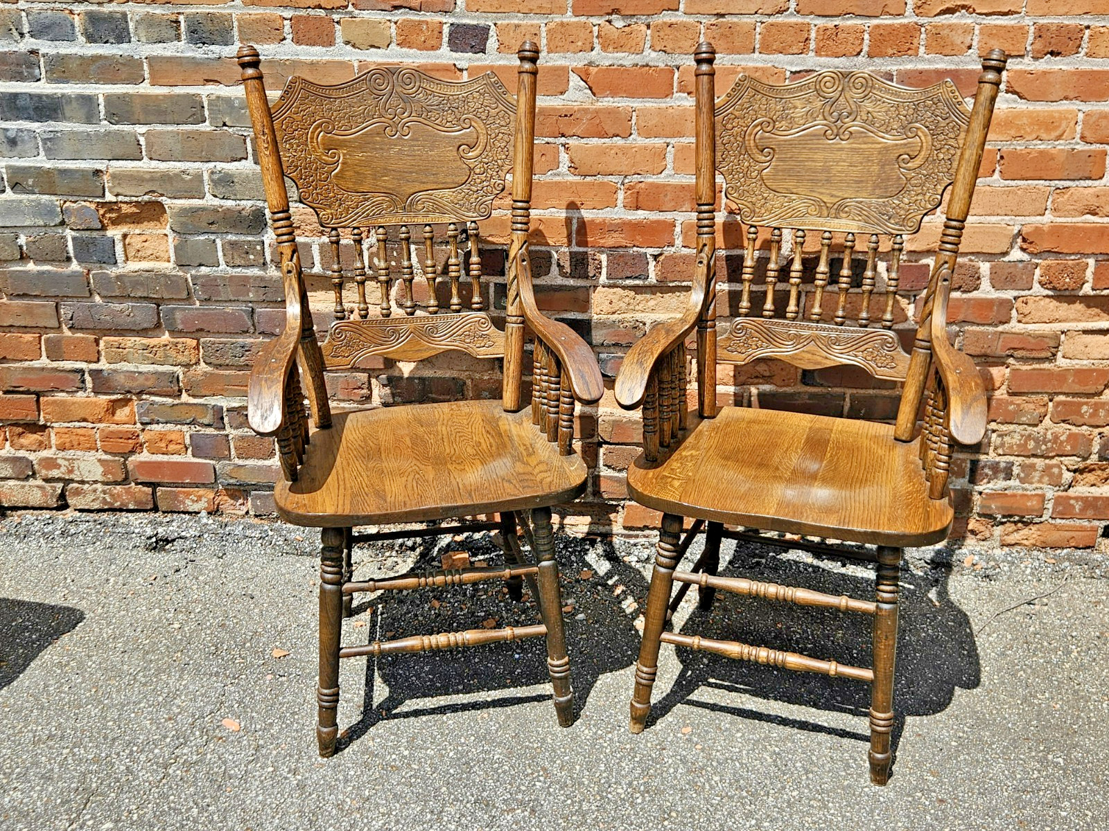 Vintage Solid Oak Pressed Back Dining Chairs – Rare set of 8