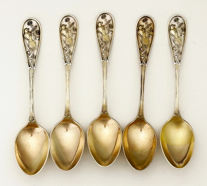 5 Tiffany JAPANESE Sterling COFFEE SPOONS 4 3/4″ No Mono