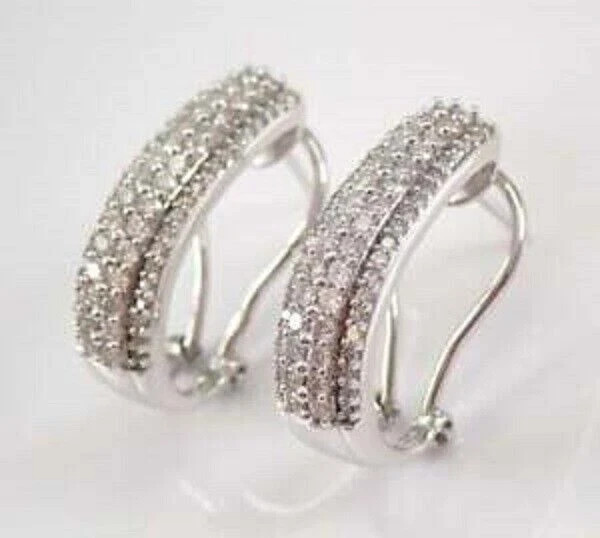 2Ct Lab Created Round Diamond Omega Back Hoop Earrings 14K White Gold Plated