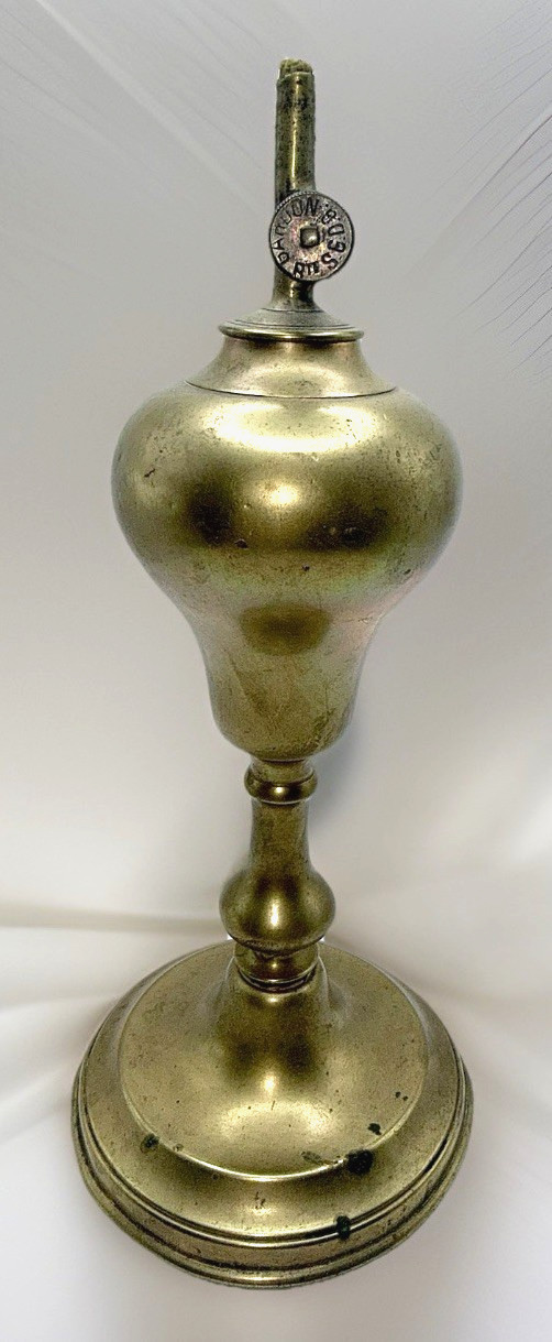 Bte SGDG Gardon Fluid Stand Lamp Antique w/ Burner Baluster Form & Stepped Base