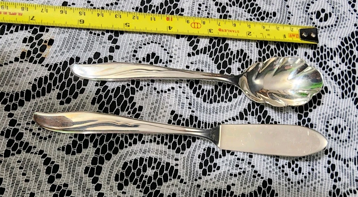 MID-CENTURY c1956 SEA WINGS🪽SILVERPLATED MASTER BUTTER KNIFE & SUGAR SPOON🧈🍚