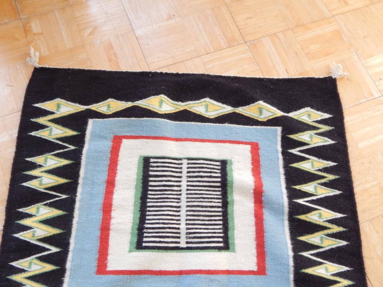 VINTAGE NAVAJO INDIAN DOUBLE SADDLE BLANKET / RUG W/ ORIGINAL TRADING POST TAGE