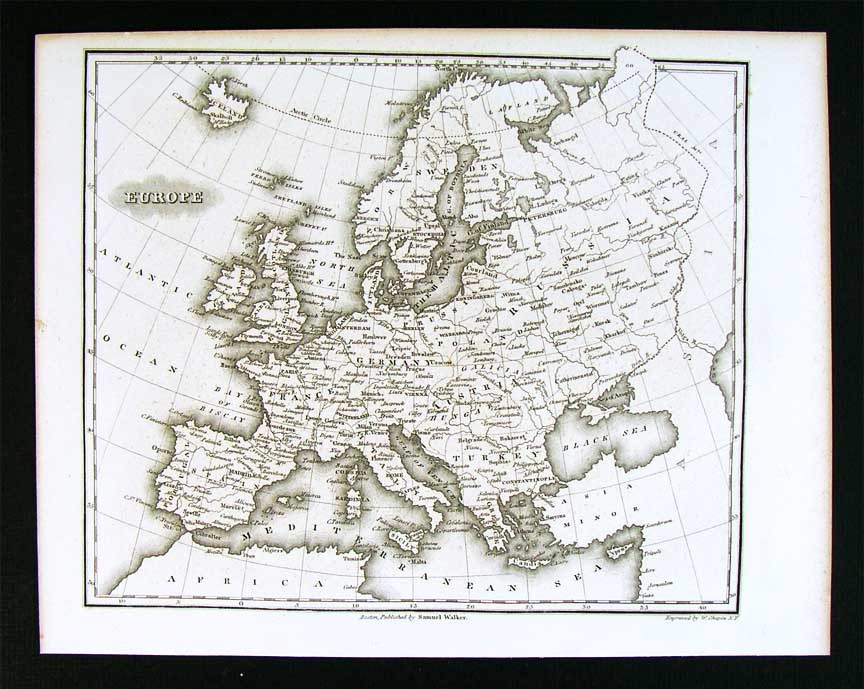 1847 Malte-Brun Map – Europe – Spain France Germany Italy Austria Britain Russia