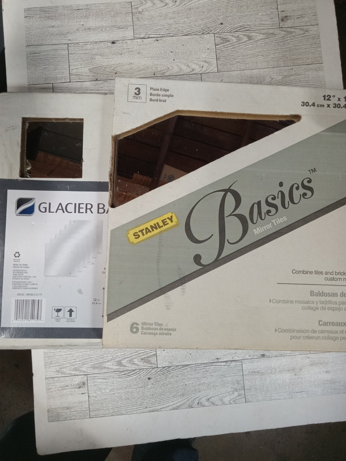 Stanley & Glacier Bay Glass 10pc Wall Mirror Tiles 12” SQUARE *New Opened Box *