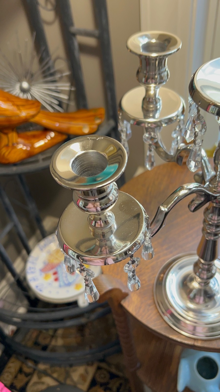 GODINGER Silver and Nickle plated Candelabra With Crystal Pendents