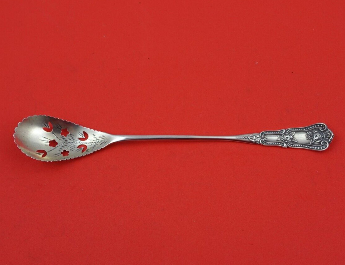 Webster by Fessenden Sterling Silver Olive Spoon Bright-Cut Pierced Orig 6 7/8″