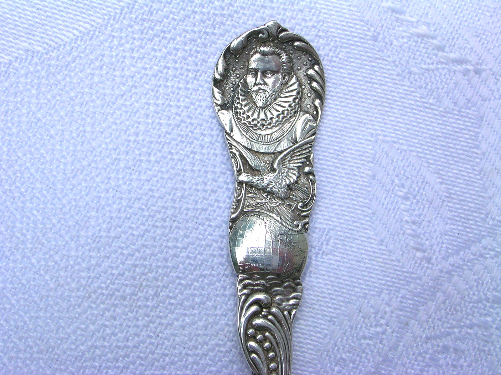 ANTIQUE STERLING SILVER CHRISTOPHER COLUMBUS SOUVENIR SPOON – L.S.M. CO