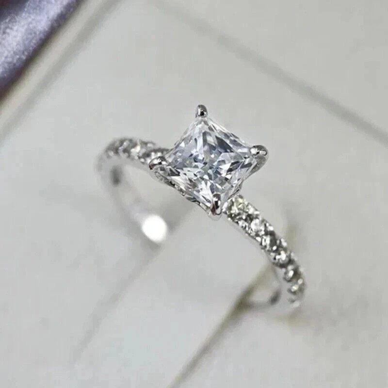2Ct Princess-Cut Lab Created Solitaire Engagement Ring 14K White Gold Plated