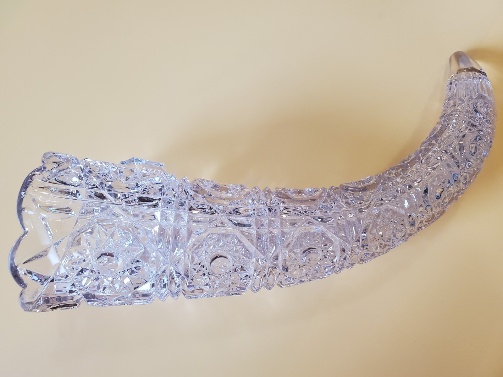 Pressed Glass Cornucopia Hanging Horn Vase Sunburst Hobstar