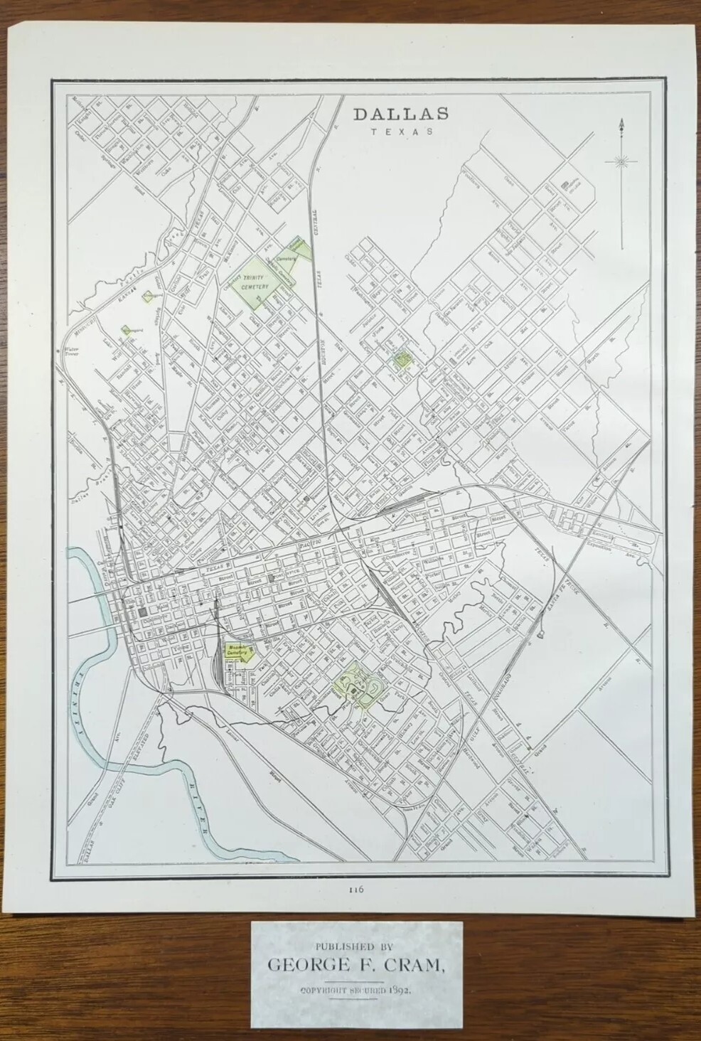Vintage 1892 DALLAS TEXAS Map 11″x14″ ~ Old Antique Original PAUL QUINN COLLEGE