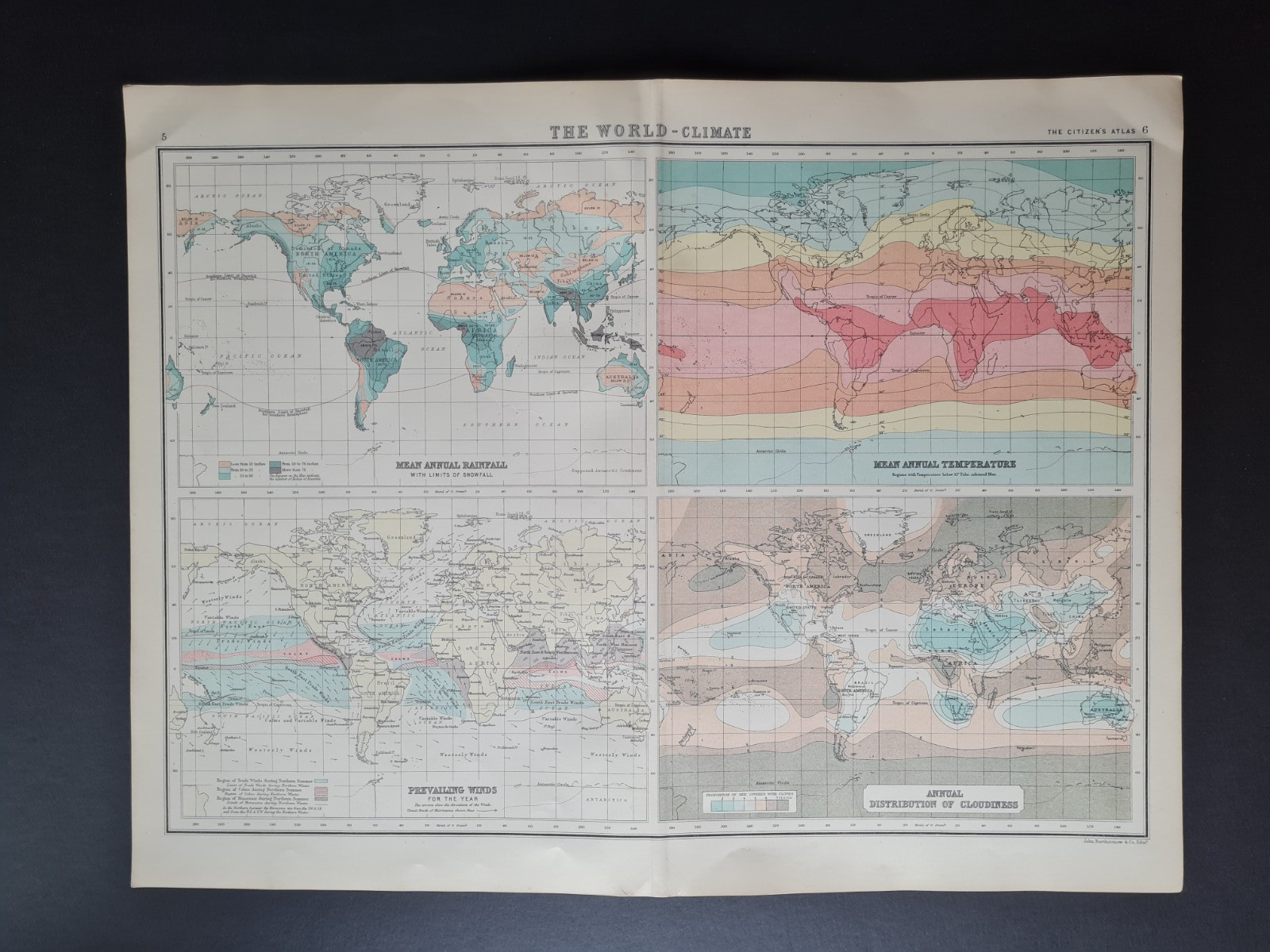 Antique (1912) map – The World – Climate – Bartholomew
