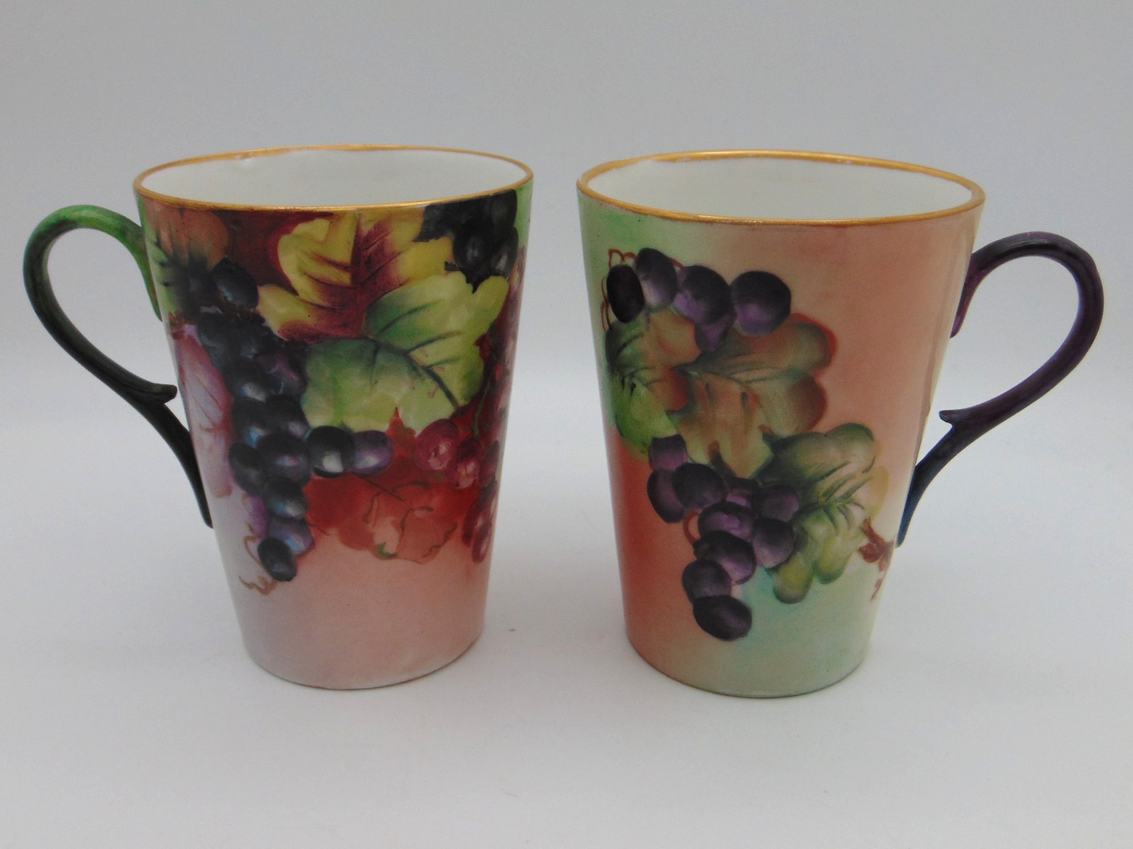 Antique WG Guérin Limoges Hand Painted Grape Cluster Cider Pitcher Cup / Mug Set