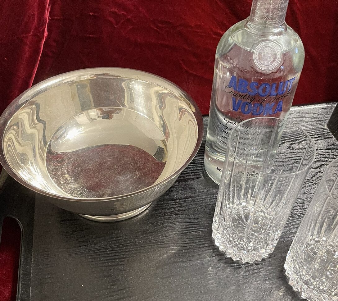 FANCY SILVER 8 INCH FOOTED REVERE BOWL CENTERPIECE or ICE TUB BUCKET BARWARE