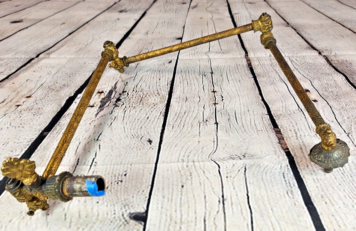 Antique Victorian 3-Segment Embossed Brass Swing Arm Gas Light Valve Works 31″
