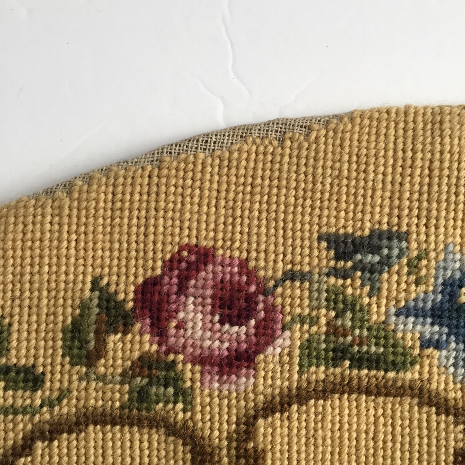 Handmade Needlepoint Tapestry – Oval Shape Floral Blue, Purple, Pink