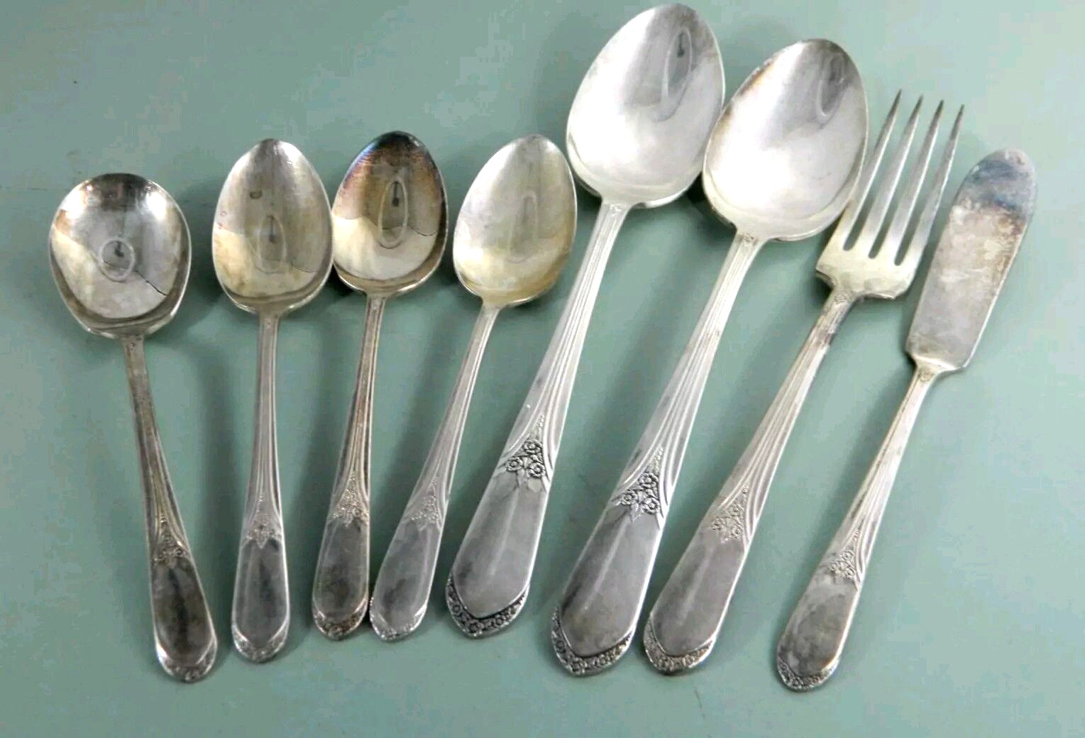 Wm Rogers Mary Lou Devonshire Silverplate Lot 8 Butter Knife Spoons Flatware Vtg