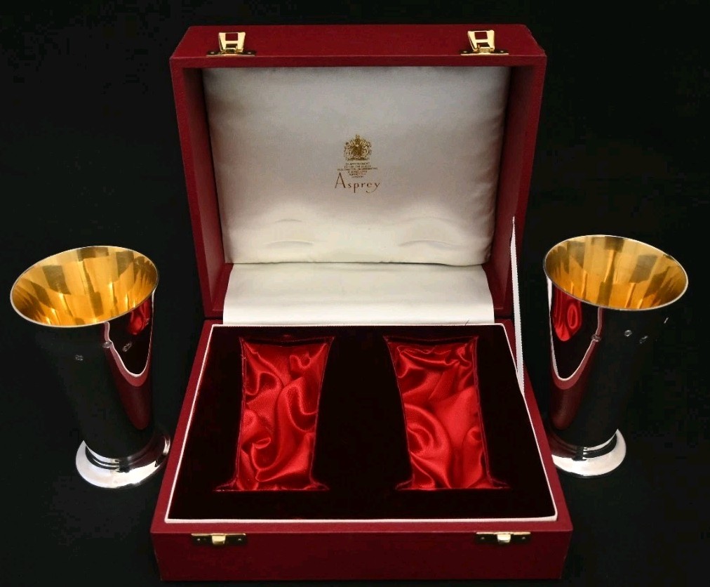Asprey & Co Solid Silver Vases Cups Goblets Fitted Box Hallmarks 524g PSL Fine