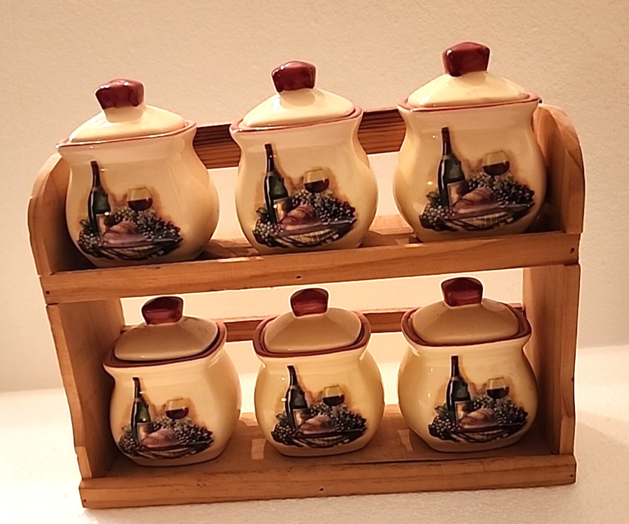 D F C ~~ DeHua Five Continents Spice or Condiment Jars – Containers in Wood Rack