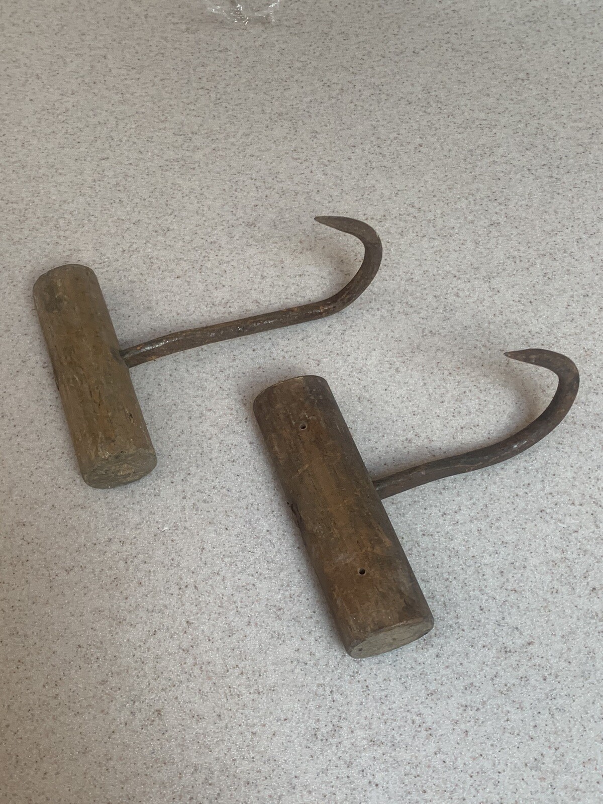 Pair Of Vintage Forged Steel Hay Bale, Ice, Meat Hooks