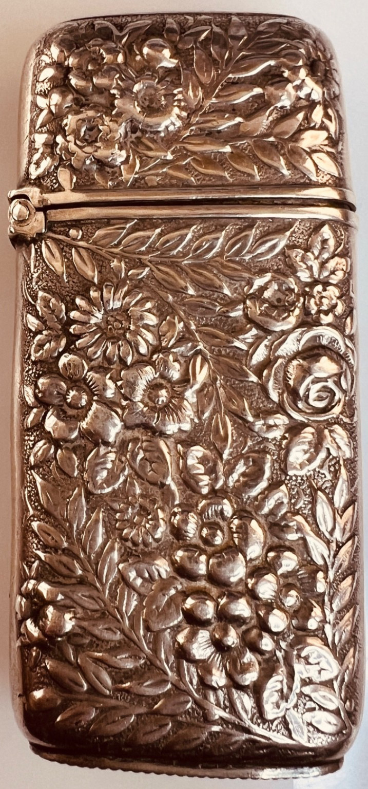 STERLING VESTA CASE MATCH SAFE REPOUSSE FLORA GORGEOUS EXCELLENT NICE