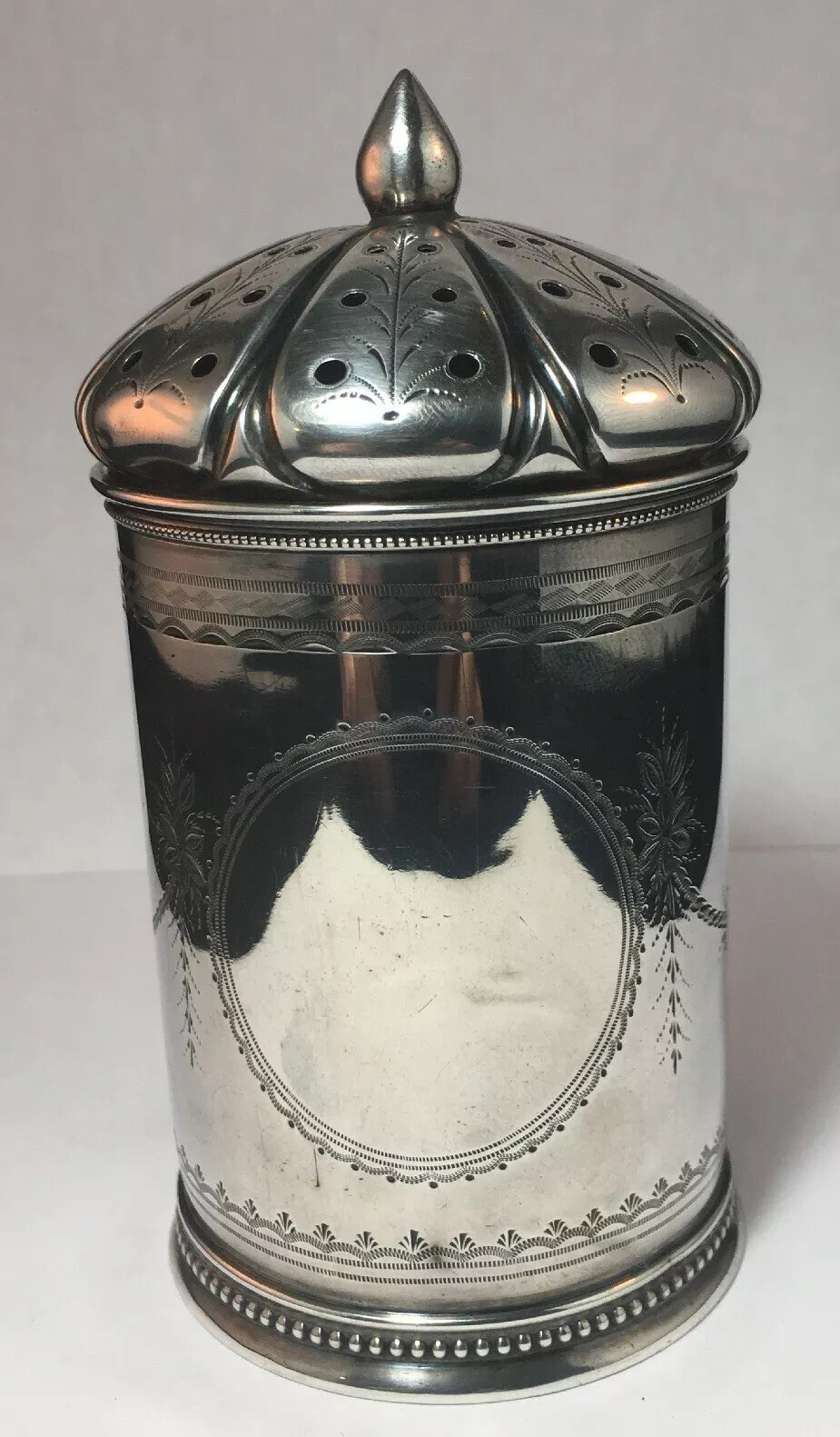 Gorham Coin Silver Muffineer 19th Century Etched Gothic Dome