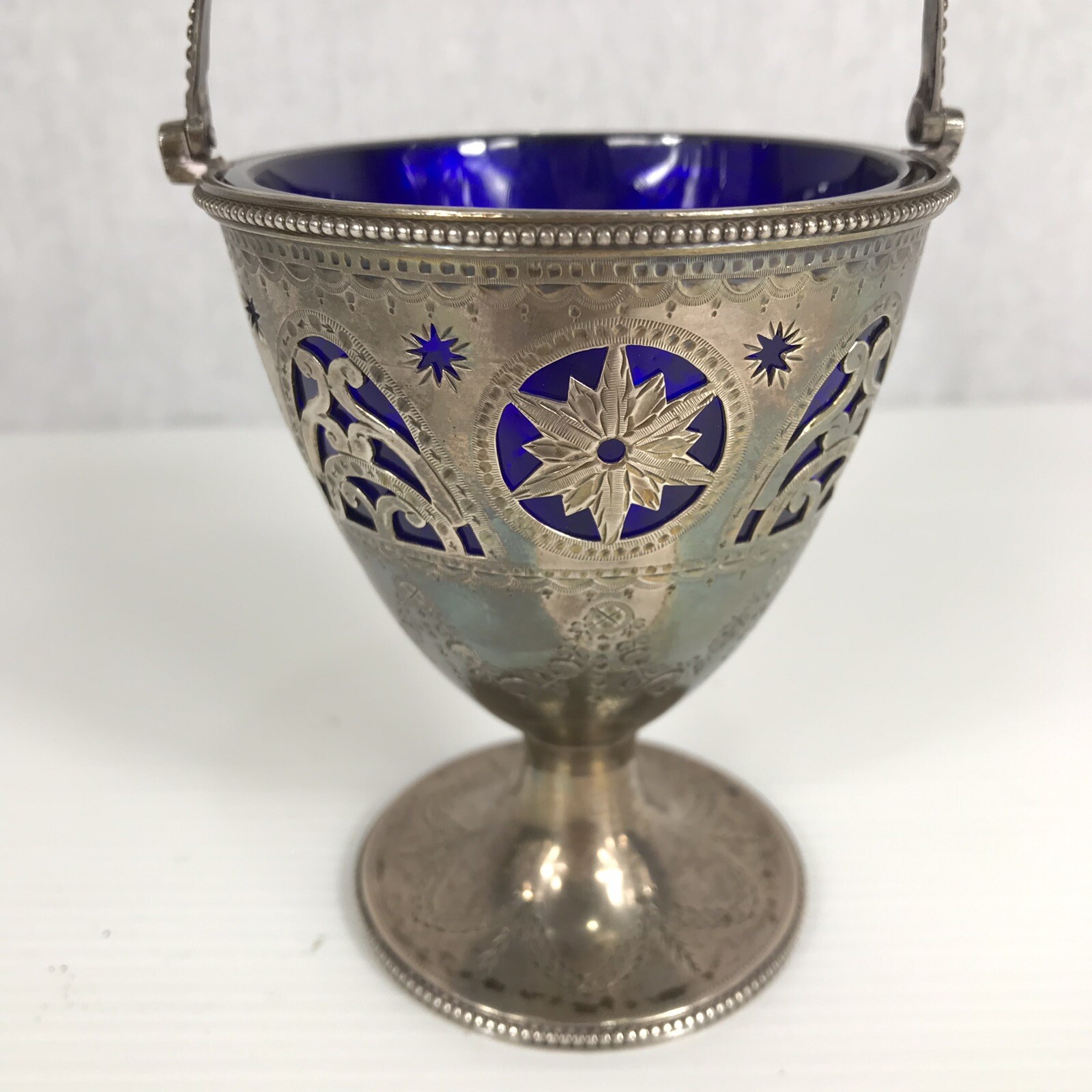 Antique Georgian Solid Silver Pierced Pedestal Basket Table Salt 1785 John Lambe