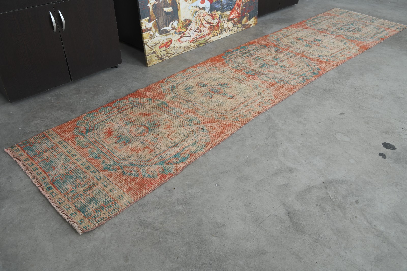 Vintage Wool Runner 2×11 ft, Turkish Long Norrow Runner, Soft Faded Carpet, 389
