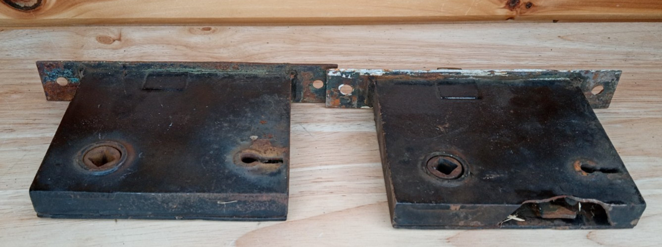 Pair Antique Mortise Door Locks Skeleton Keyhole Salvage Estate Find